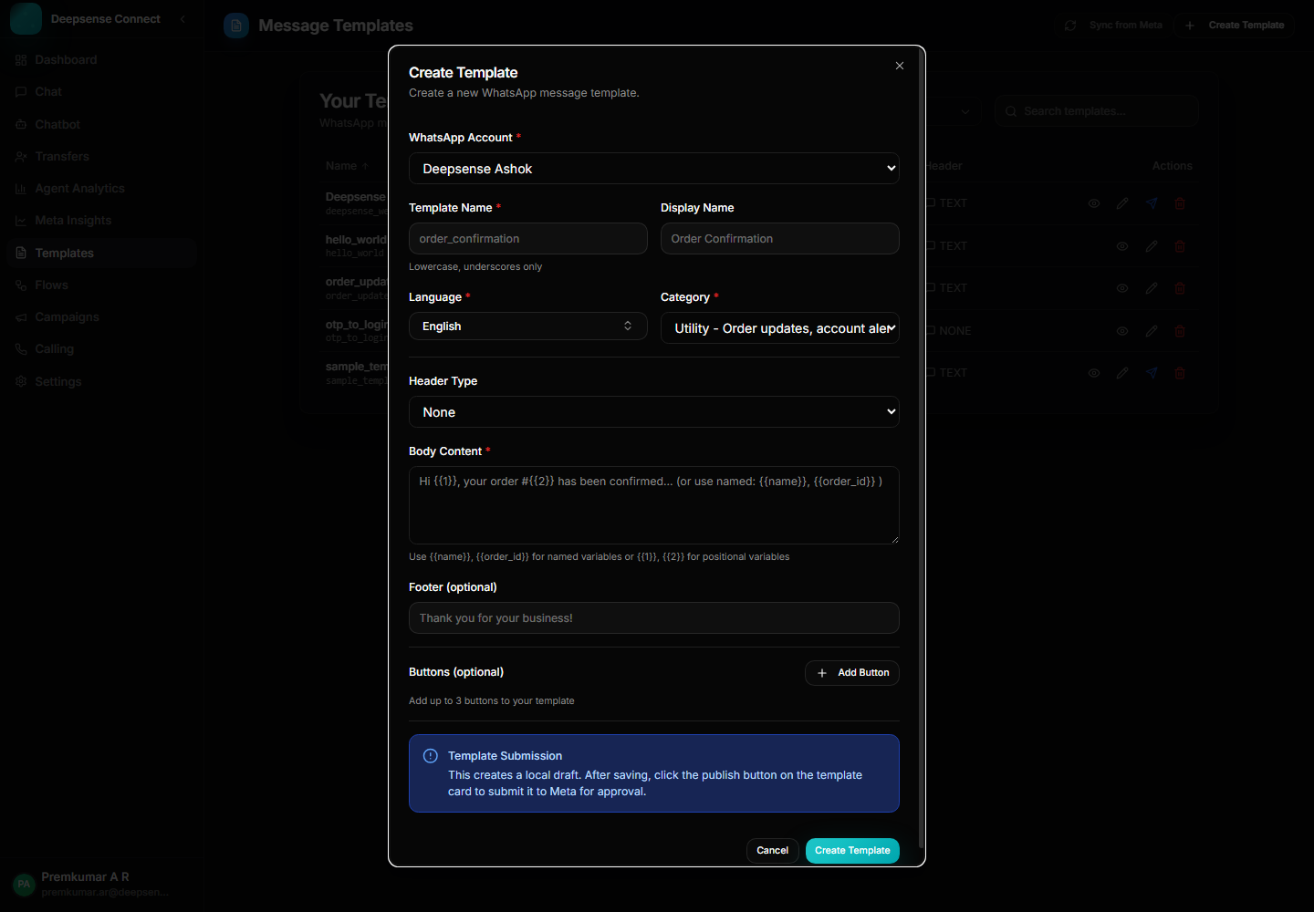 Template creation view